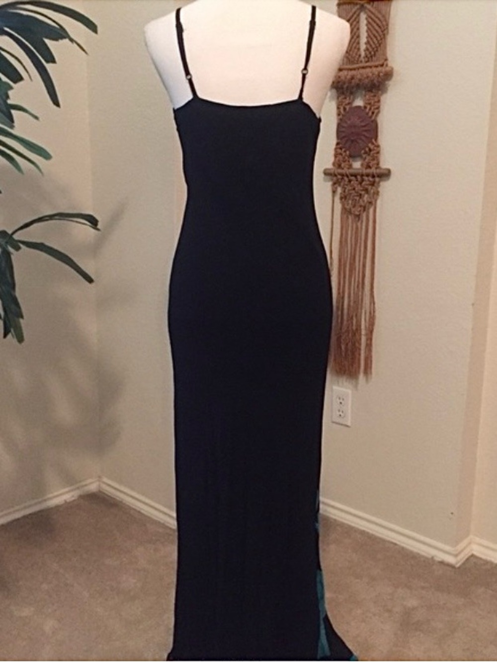 Vintage Y2K Dressbarn Blue Black Floral Beaded Maxi Dress L Whimsigoth Fairy - Picture 2 of 11